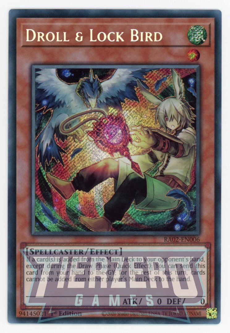 yugioh 5ds world championship 2011 elemental hero deck RA02-EN006 - Droll & Lock Bird (Alt Art) - Secret Rare