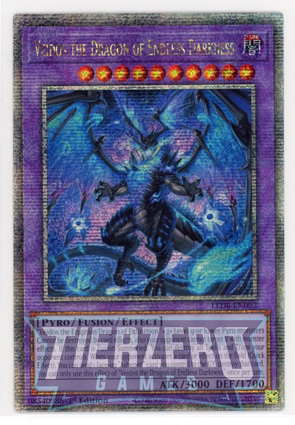 LEDE-EN092 - Veidos the Dragon of Endless Darkness - Quarter Century Secret Rare - Effect Fusion Monster - Legacy of Destruction