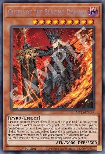 MP25-EN147 - Queen of the Blazing Domain - Prismatic Secret Rare - 2025 Mega-Pack Tin