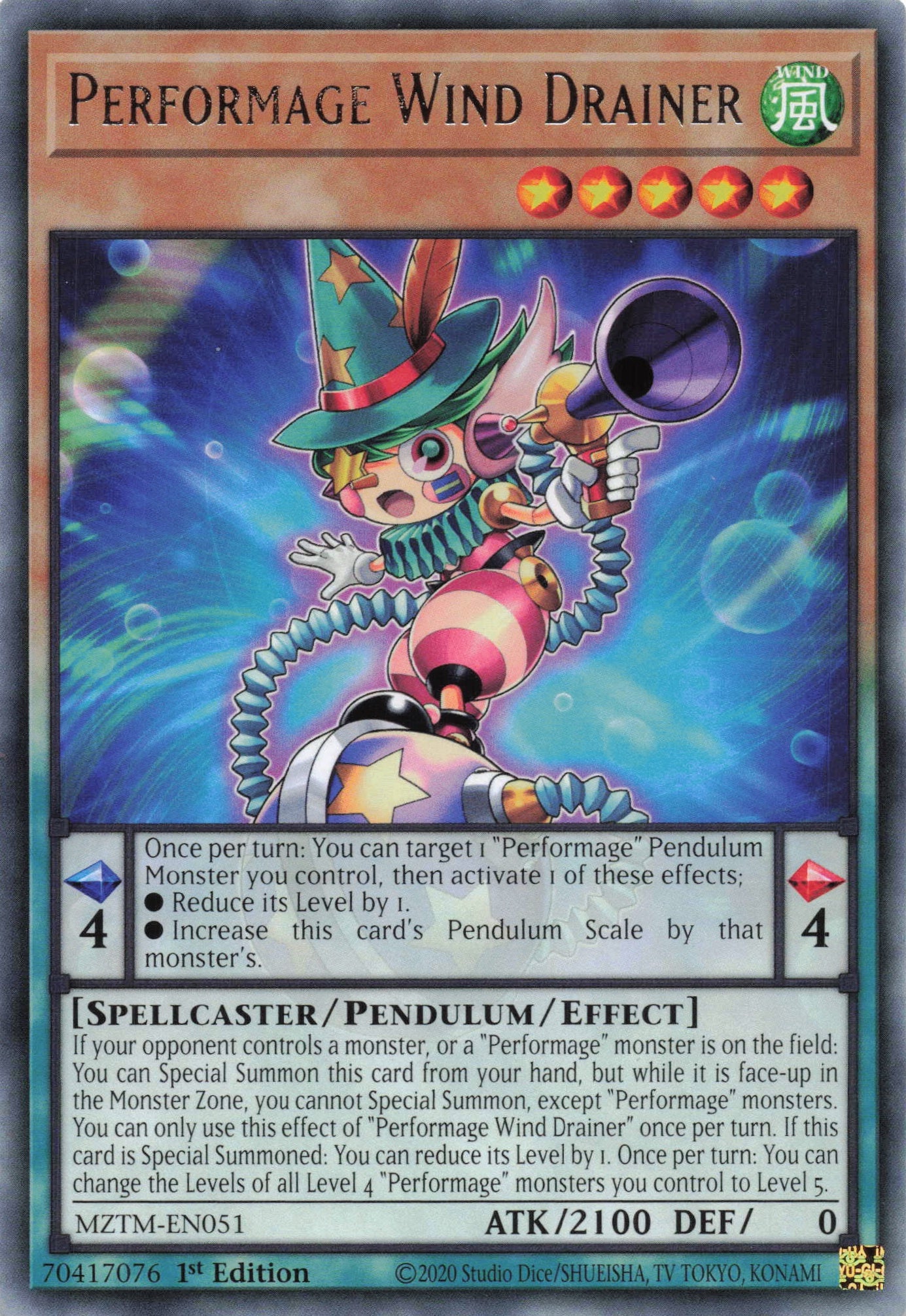 MZTM-EN051 - Performage Wind Drainer - Rare - Effect Pendulum Monster - Maze Of The Master