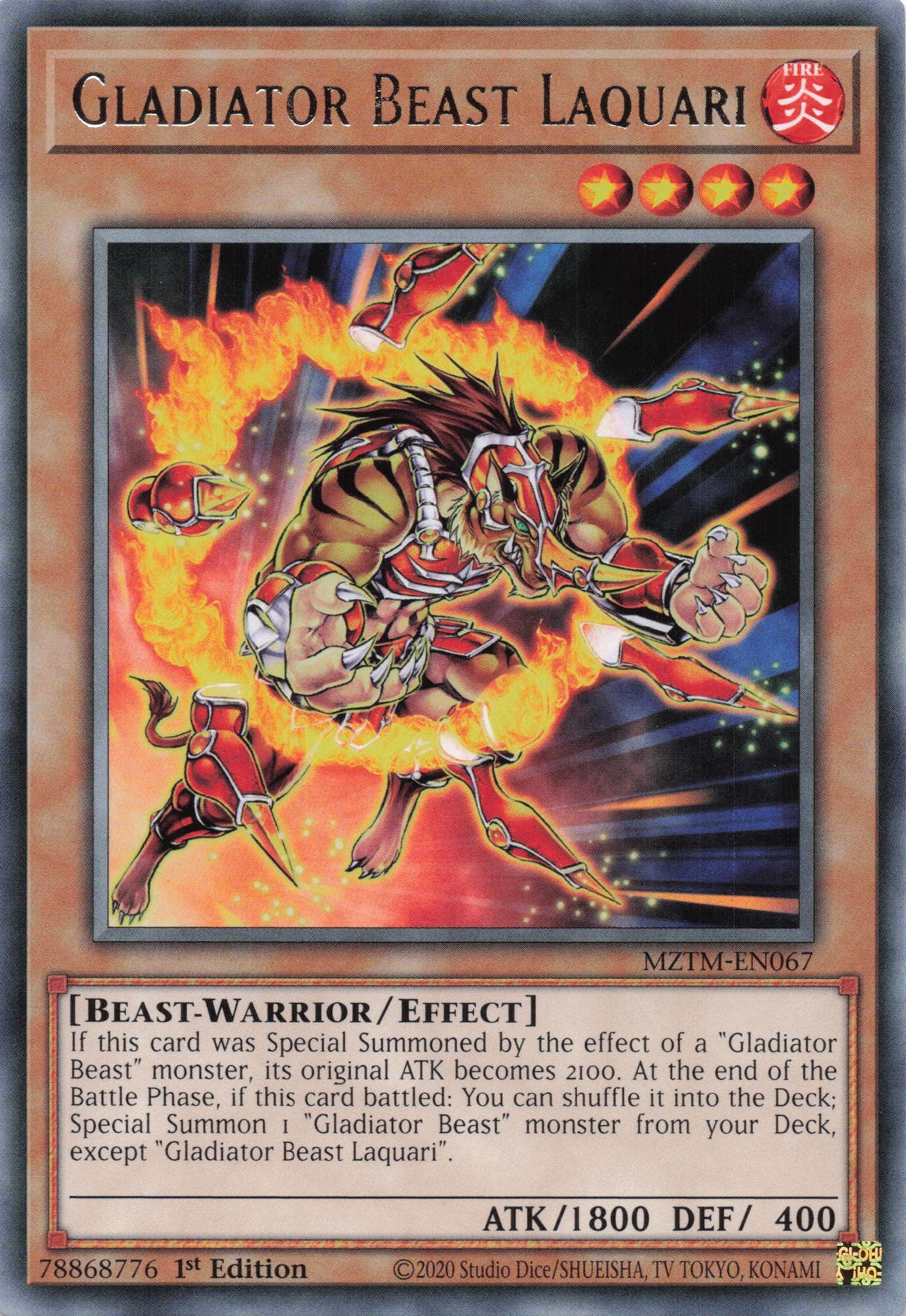 MZTM-EN067 - Gladiator Beast Laquari - Rare - Effect Monster - Maze Of The Master