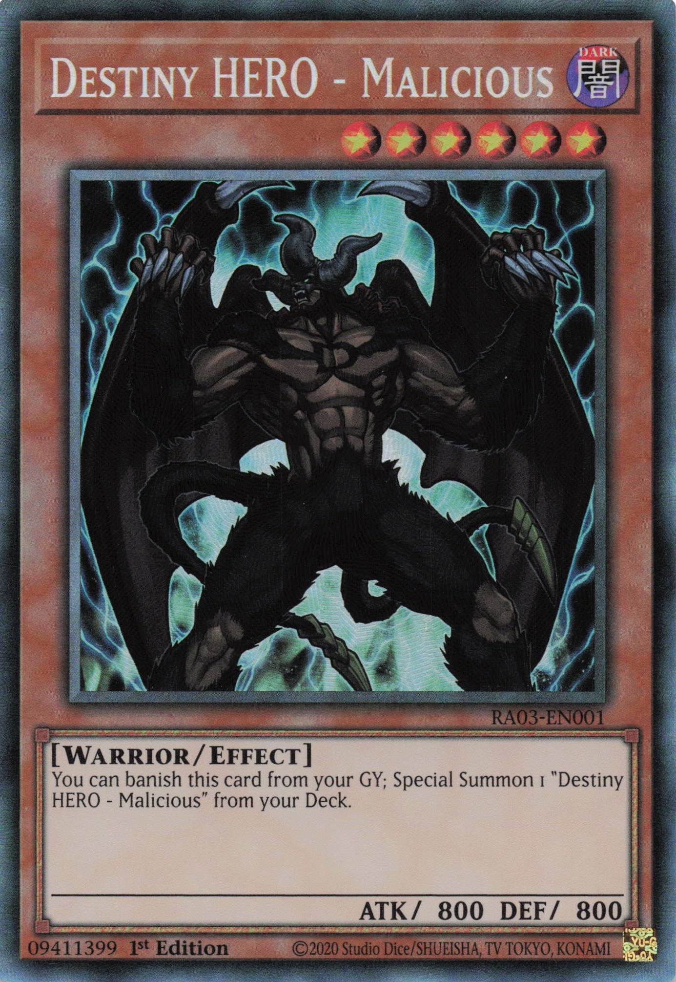 Destiny Hero Malicious RA03-EN001 - Collector's Rare -