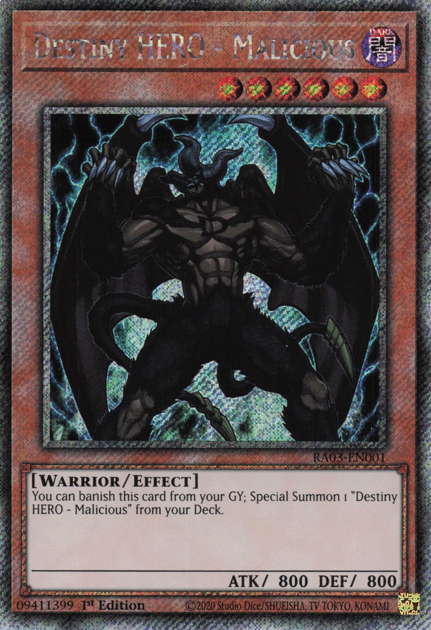 Destiny Hero Malicious RA03-EN001 - Platinum Secret Rare -