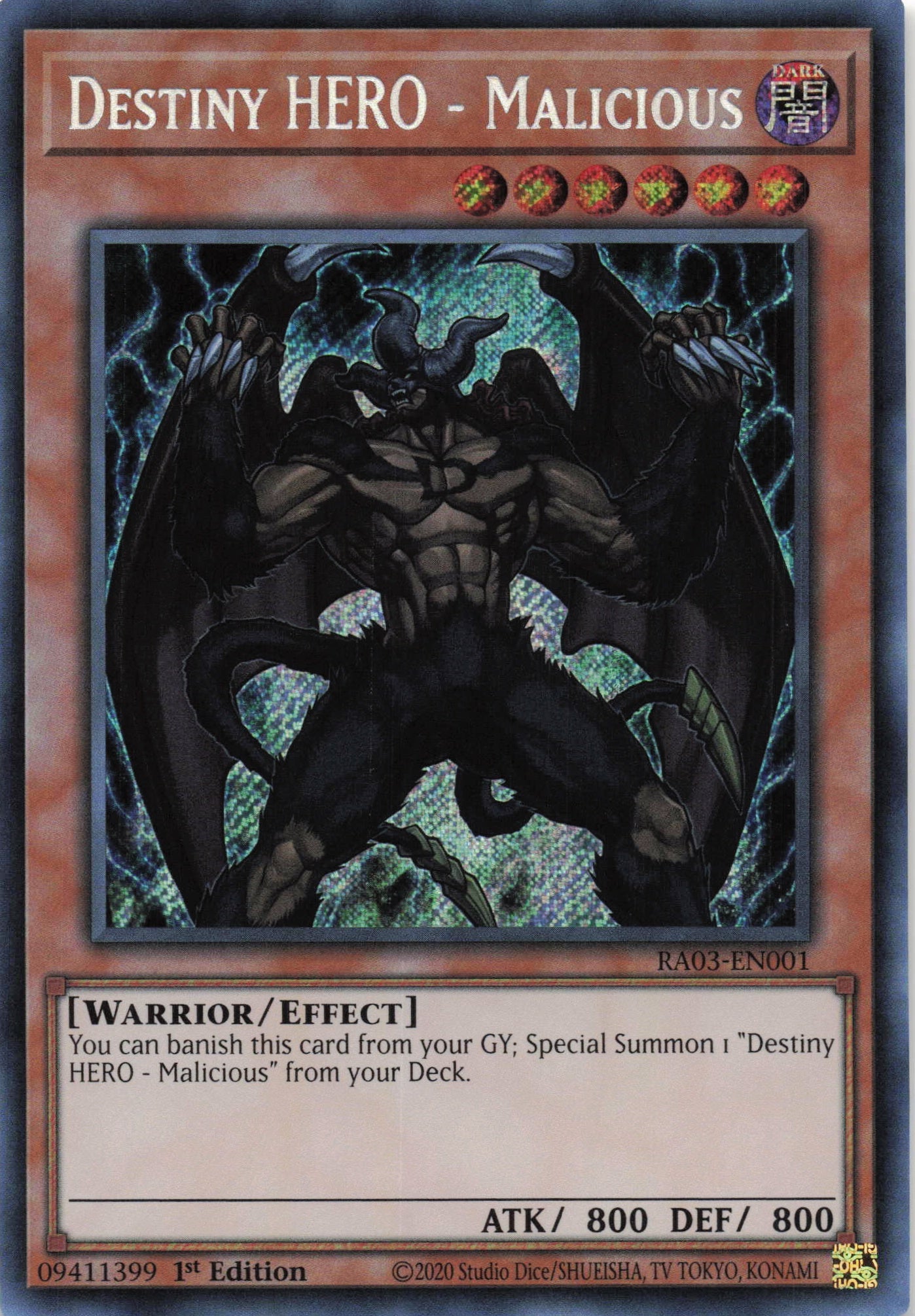 Destiny Hero Malicious RA03-EN001 - Secret Rare -