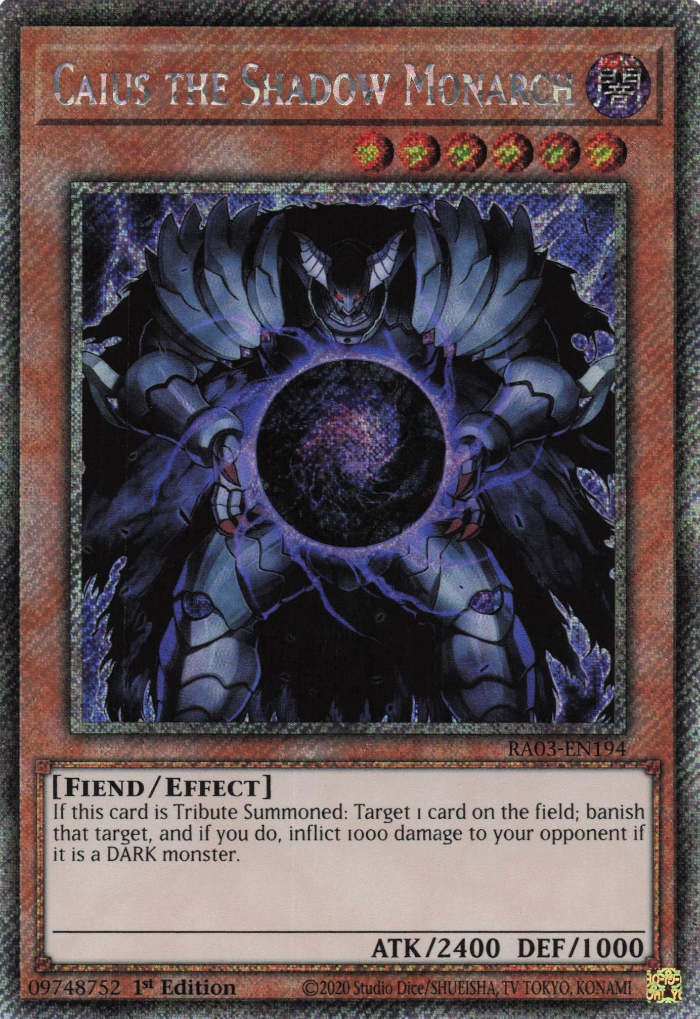 Caius the Shadow Monarch RA03-EN194 - - Platinum Secret Rare - -