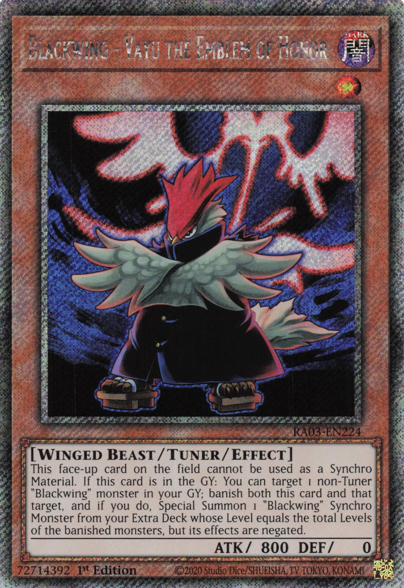 Blackwing Vayu the Emblem of Honor RA03-EN224 - - Platinum Secret Rare - -
