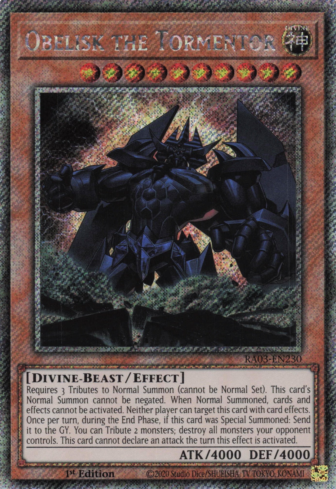 Obelisk The Tormentor Alternate Art RA03-EN230 - Platinum Secret Rare -
