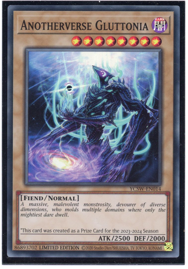 yugioh ycs prize cards YCSW-EN014 Anotherverse Gluttonia Super Rare YCS Prize Card