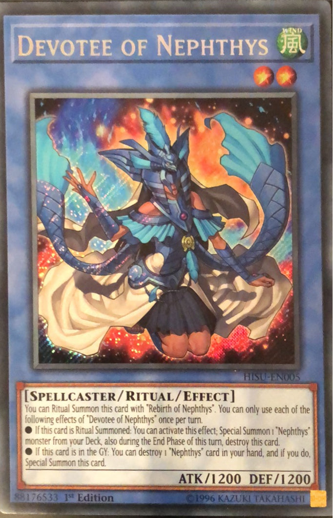 Yugioh HISU-EN005 - Devotee of Nephthys - Secret Rare - Effect Ritual Monster - 1st-Edition - Hidden Summoners Yugioh HISU-EN005 - Devotee of Nephthys - Secret Rare - Effect Ritual Monster - 1st-Edition - Hidden Summoners