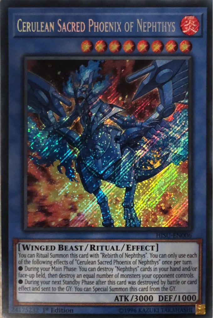 HISU-EN006 - Cerulean Sacred Phoenix of Nephthys - Secret Rare - Effect Ritual Monster - 1st-Edition - Hidden Summoners