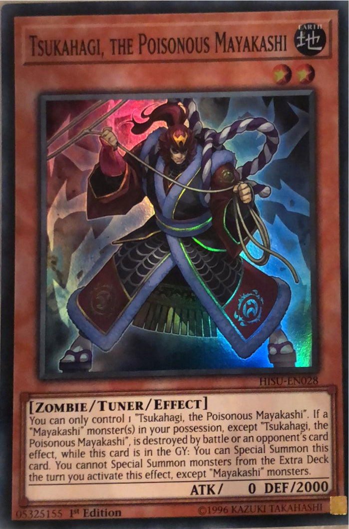 Yugioh HISU-EN028 - Tsukahagi, the Poisonous Mayakashi - Super Rare - Effect Tuner Monster - 1st-Edition - Hidden Summoners Yugioh HISU-EN028 - Tsukahagi, the Poisonous Mayakashi - Super Rare - Effect Tuner Monster - 1st-Edition - Hidden Summoners