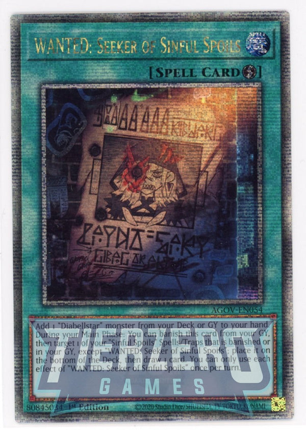 AGOV-EN054 - WANTED: Seeker of Sinful Spoils - Quarter Century Secret Rare - Quick-Play Spell - Age of Overlord