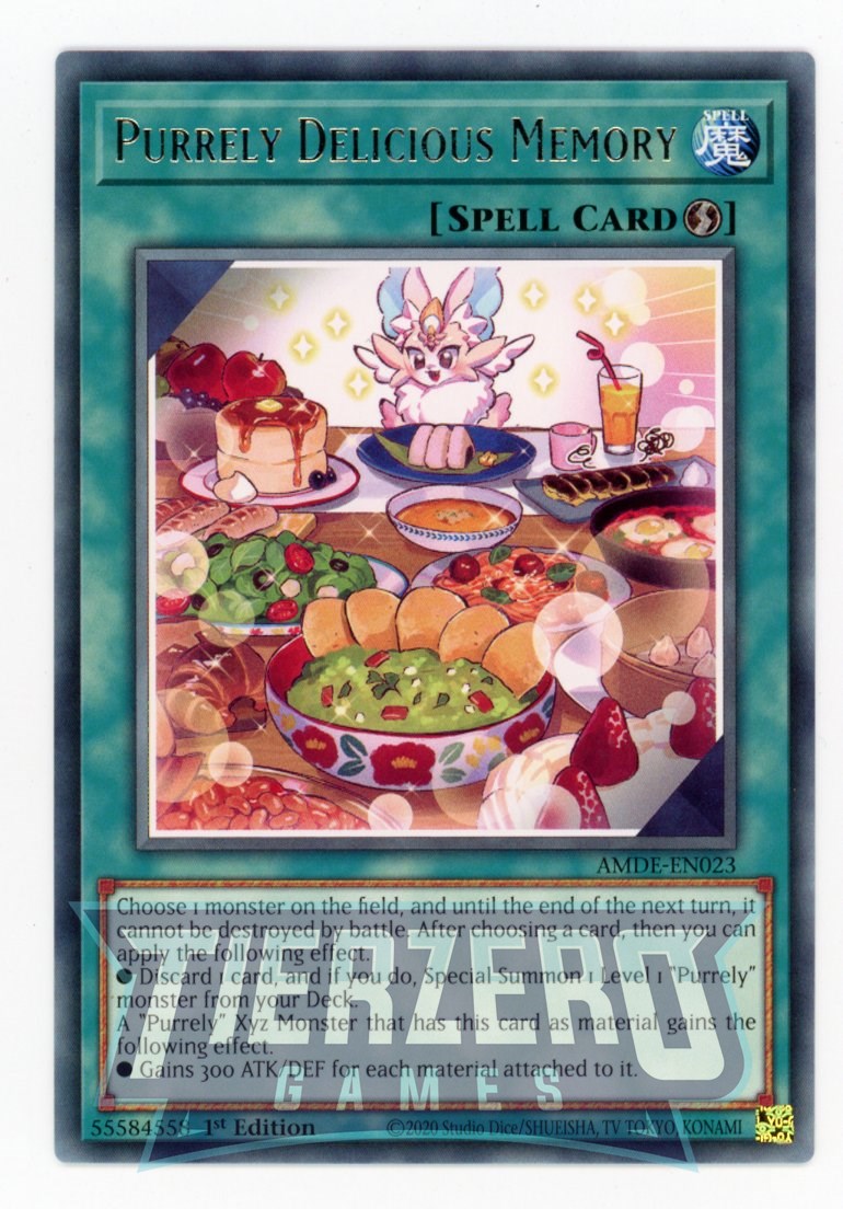 purrely cards yugioh AMDE-EN023 - Purrely Delicious Memory - Rare - Quick-Play Spell