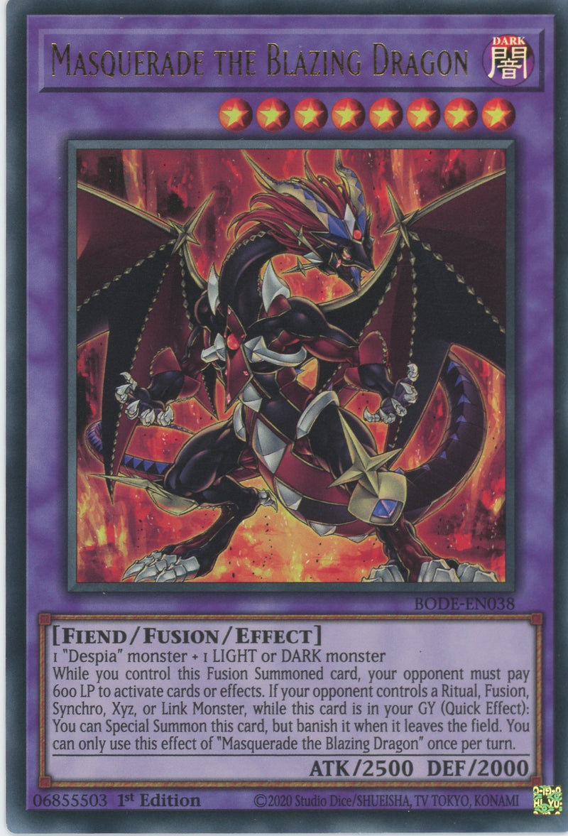 BODE-EN038 - Masquerade the Blazing Dragon - Ultra Rare - Effect Fusion Monster - Burst of Destiny
