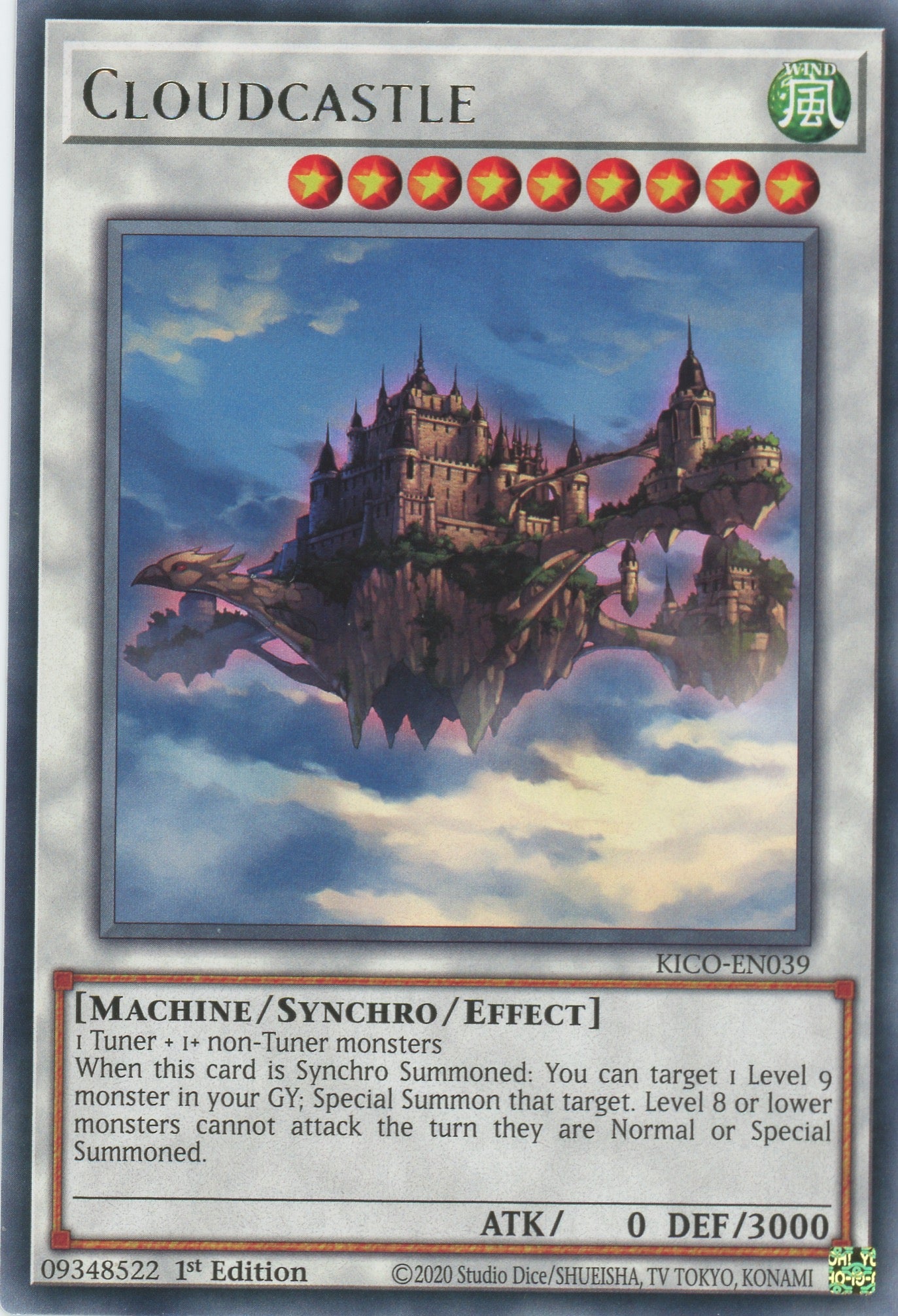 yugioh castle card KICO-EN039 - Cloudcastle - Rare - Effect Synchro Monster