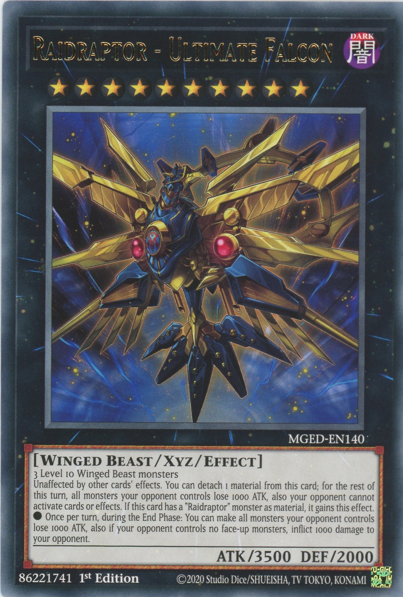 MGED-EN140 - Raidraptor - Ultimate Falcon - Rare - Effect Xyz Monster MGED-EN140 - Raidraptor - Ultimate Falcon - Rare - Effect Xyz Monster