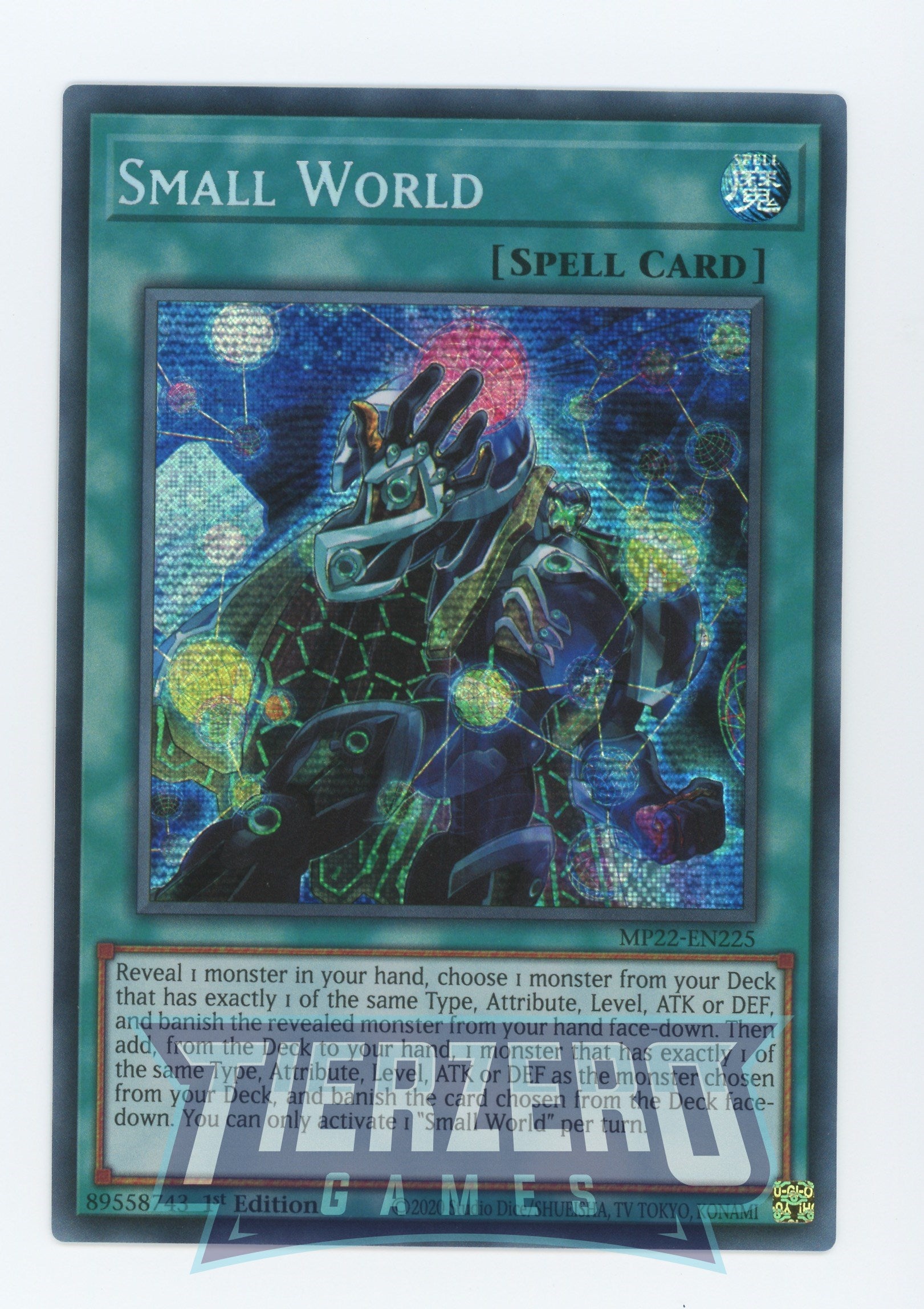 small world yugioh card MP22-EN225 - Small World - Prismatic Secret Rare - Normal Spell