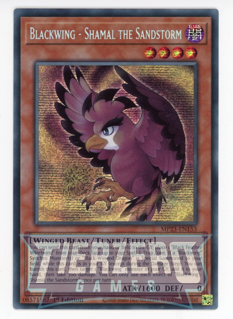 MP23-EN153 - Blackwing - Shamal the Sandstorm - Prismatic Secret Rare - Effect Tuner monster - 25th Anniversary Duelist Heroes Tin