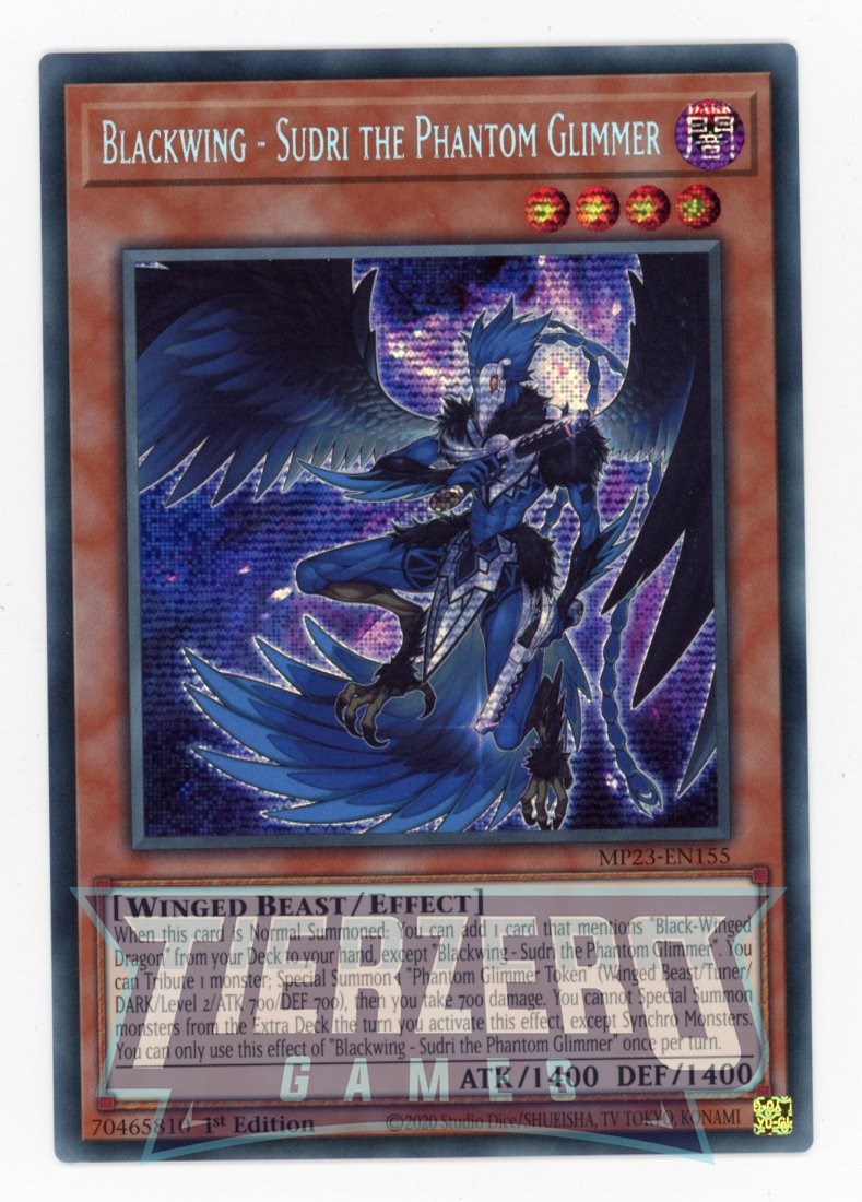 MP23-EN155 - Blackwing - Sudri the Phantom Glimmer - Prismatic Secret Rare - Effect Monster - 25th Anniversary Duelist Heroes Tin