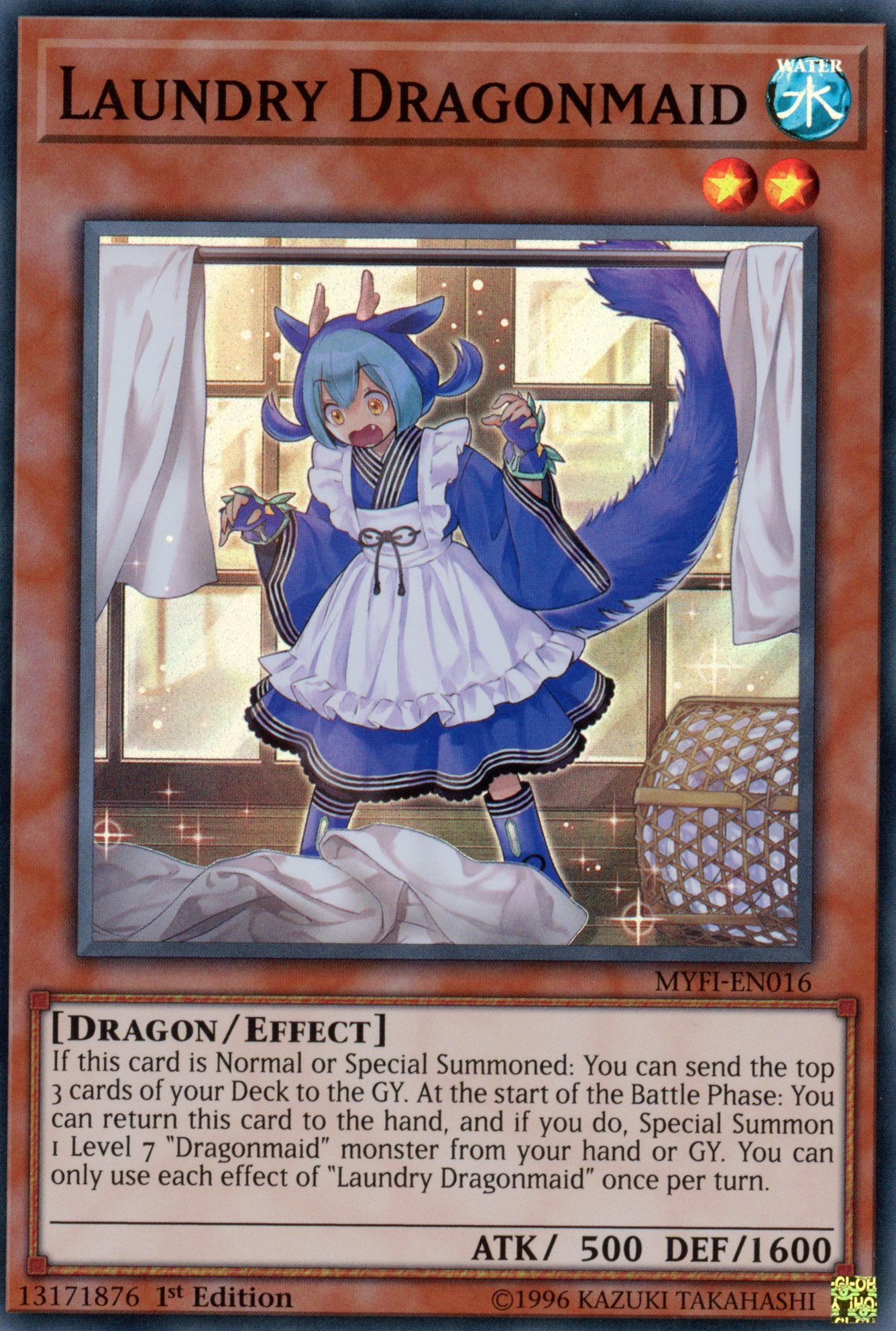 MYFI-EN016 - Laundry Dragonmaid - Super Rare - Effect Monster - 1st Ed MYFI-EN016 - Laundry Dragonmaid - Super Rare - Effect Monster - 1st Ed
