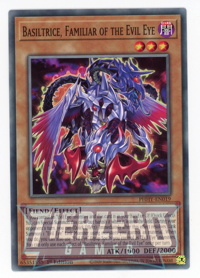 evil eye yugioh cards PHHY-EN019 - Basiltrice, Familiar of the Evil Eye - Common