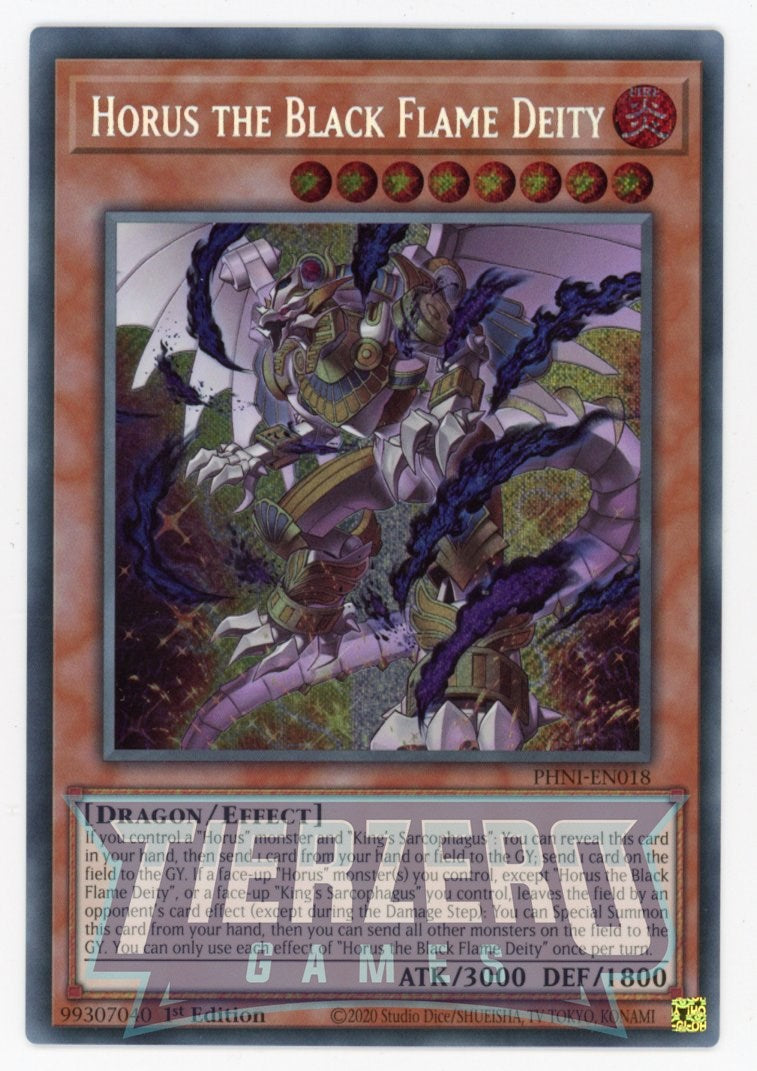 yugioh horus cards PHNI-EN018 - Horus the Black Flame Deity - Secret Rare