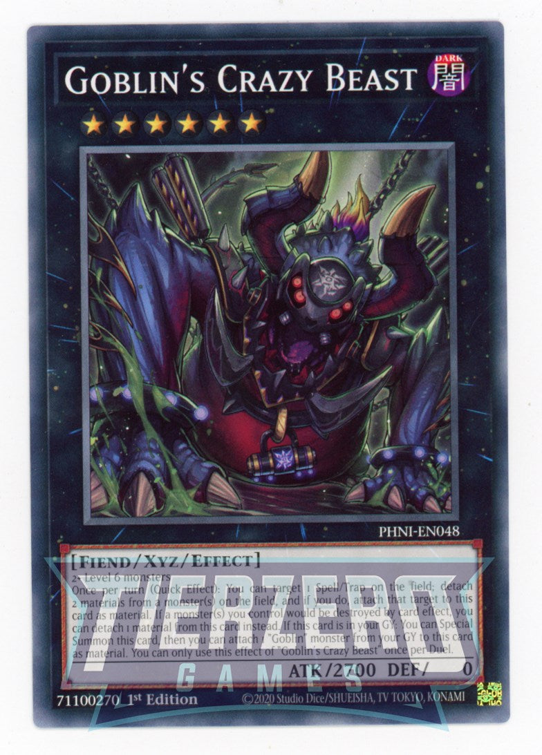 crazy yugioh cards PHNI-EN048 - Goblin's Crazy Beast - Common - Effect Xyz Monster