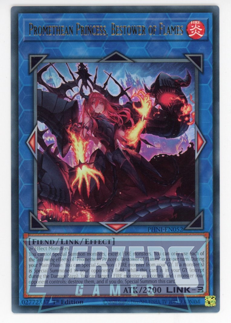 fire princess yugioh card PHNI-EN052 - Promethean Princess, Bestower of Flames - Ultra Rare