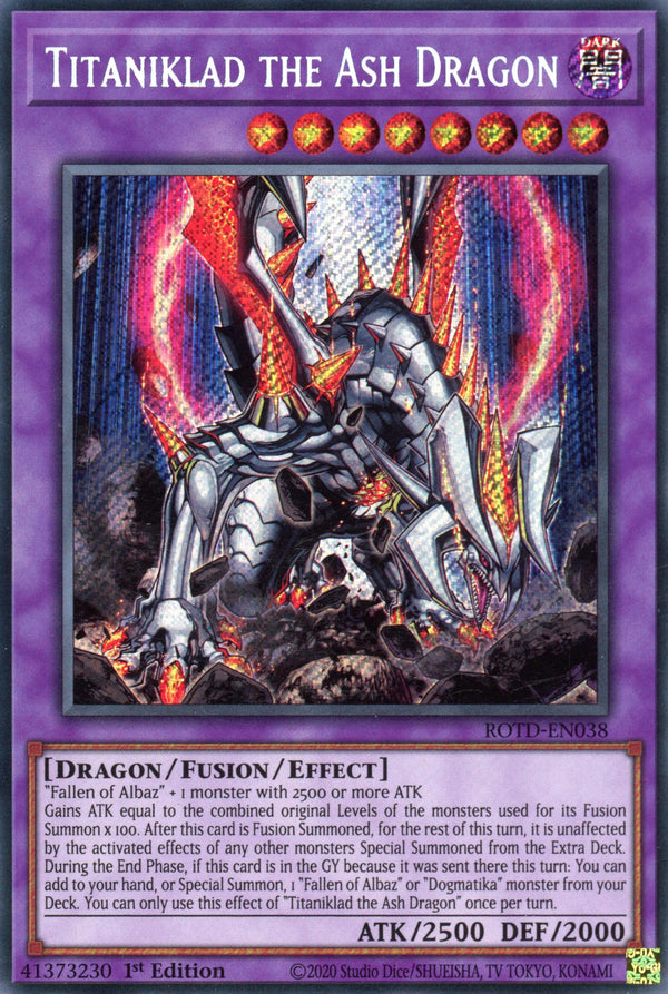 ROTD-EN038 - Titaniklad the Ash Dragon - Secret Rare - Effect Fusion Monster - Rise of the Duelist
