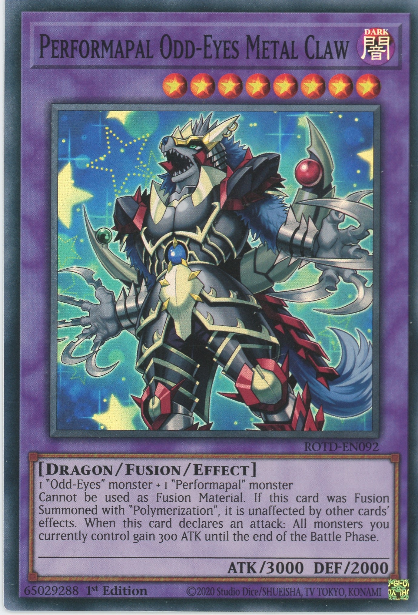 ROTD-EN092 - Performapal Odd-Eyes Metal Claw - Super Rare - Effect Fusion Monster - Rise of the Duelist ROTD-EN092 - Performapal Odd-Eyes Metal Claw - Super Rare - Effect Fusion Monster - Rise of the Duelist