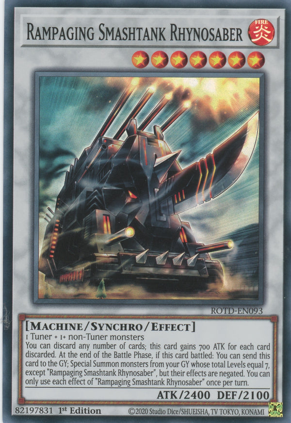 ROTD-EN093 - Rampaging Smashtank Rhynosaber - Super Rare - Effect Synchro Monster - Rise of the Duelist