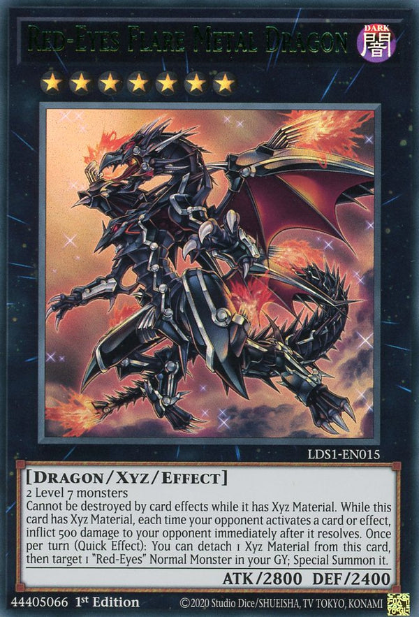 LDS1-EN015 - Red-Eyes Flare Metal Dragon - Green Ultra Rare - Effect Xyz Monster - Legendary Duelists Season 1
