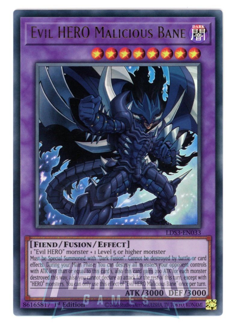 LDS3-EN033 - Evil HERO Malicious Bane - Ultra Rare - Effect Fusion Monster - Legendary Duelists Season 3 AMERICAN PRINT