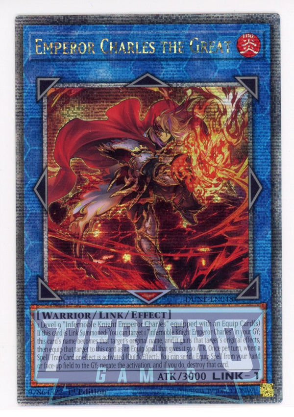 DUNE-EN048 - Emperor Charles the Great - Quarter Century Secret Rare - Effect Link Monster - Duelist Nexus