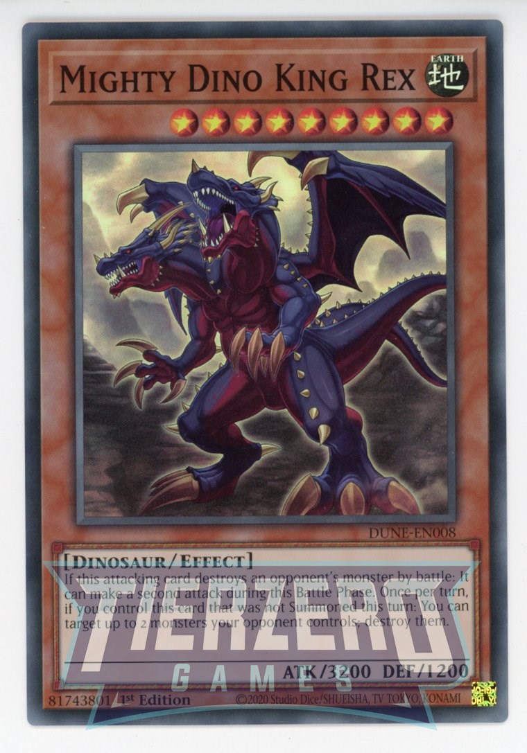 DUNE-EN008 - Mighty Dino King Rex - Super Rare - Effect Monster - Duelist Nexus