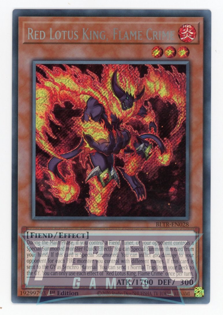 BLTR-EN028 - Red Lotus King, Flame Crime - Secret Rare - Effect Monster - Battles of Legend Terminal Revenge