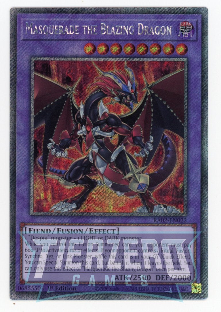 RA02-EN022 - Masquerade the Blazing Dragon - Platinum Secret Rare - - Rarity Collection 2