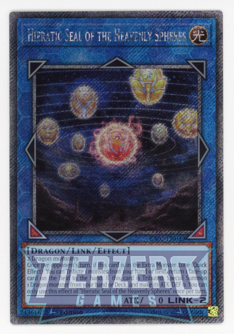 RA02-EN039 - Hieratic Seal of the Heavenly Spheres - Platinum Secret Rare - - Rarity Collection 2