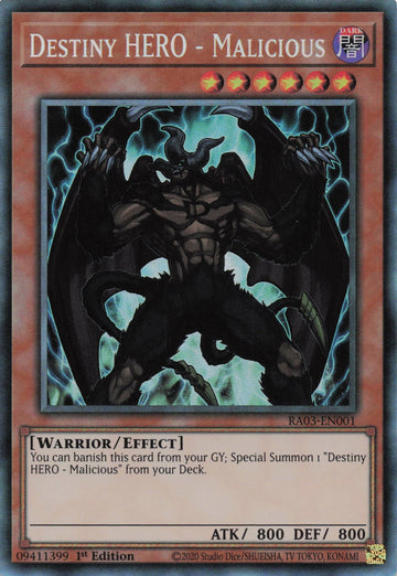 RA03-EN001 - Destiny HERO - Malicious (PCR) - Collector's Rare - Quarter Century Bonanza