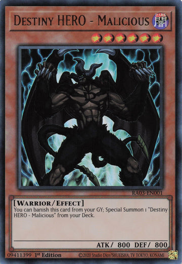 RA03-EN001 - Destiny HERO - Malicious (UR) - Ultra Rare - Quarter Century Bonanza