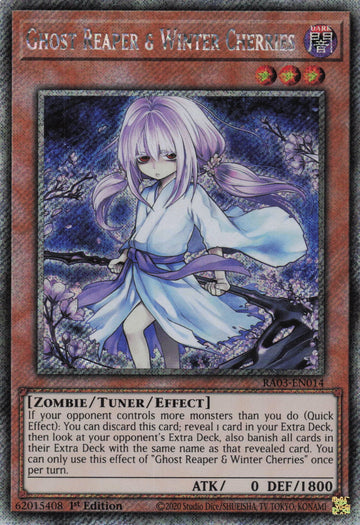 RA03-EN014 - Ghost Reaper & Winter Cherries (Alternate Art) - Platinum Secret Rare - Quarter Century Bonanza