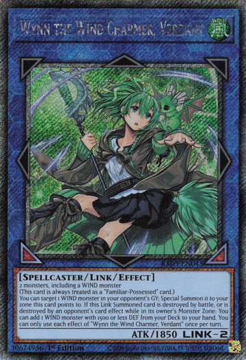 RA03-EN045 - Wynn the Wind Charmer, Verdant - Platinum Secret Rare - Quarter Century Bonanza