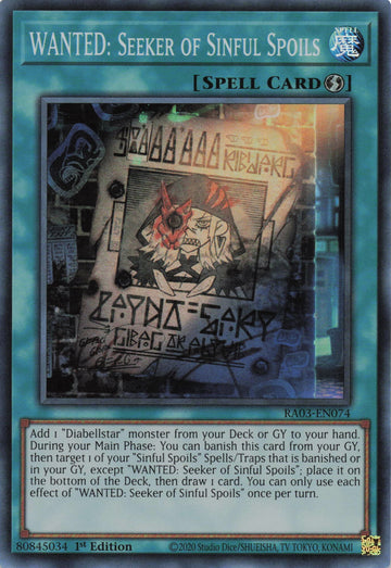 RA03-EN074 - WANTED: Seeker of Sinful Spoils - Super Rare - Quarter Century Bonanza