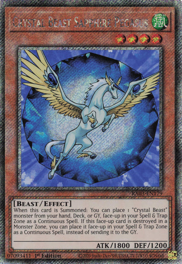 RA03-EN179 - Crystal Beast Sapphire Pegasus - Platinum Secret Rare - Quarter Century Bonanza