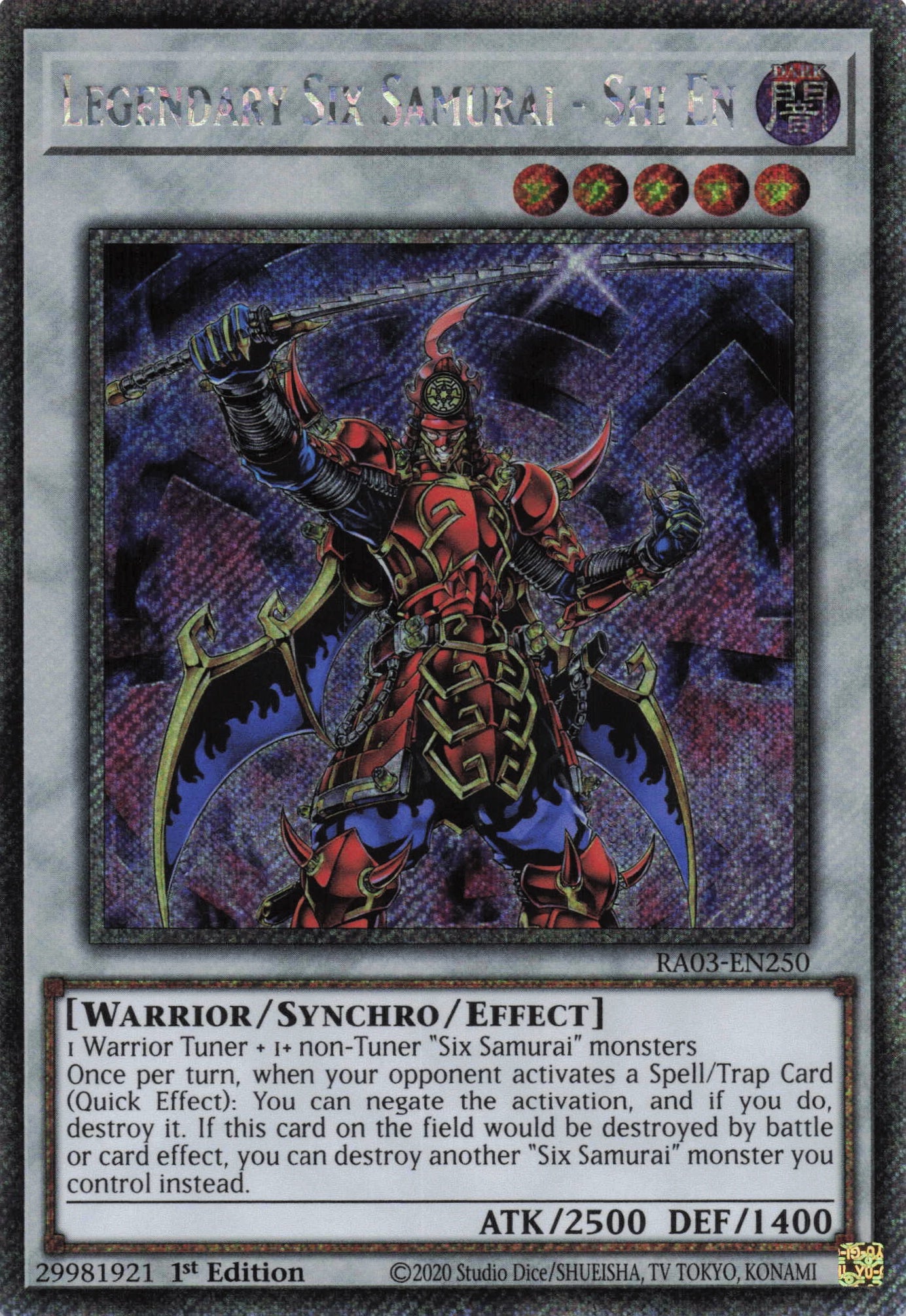 Legendary Six Samurai - Shi En RA03-EN250 - Platinum Secret Rare -