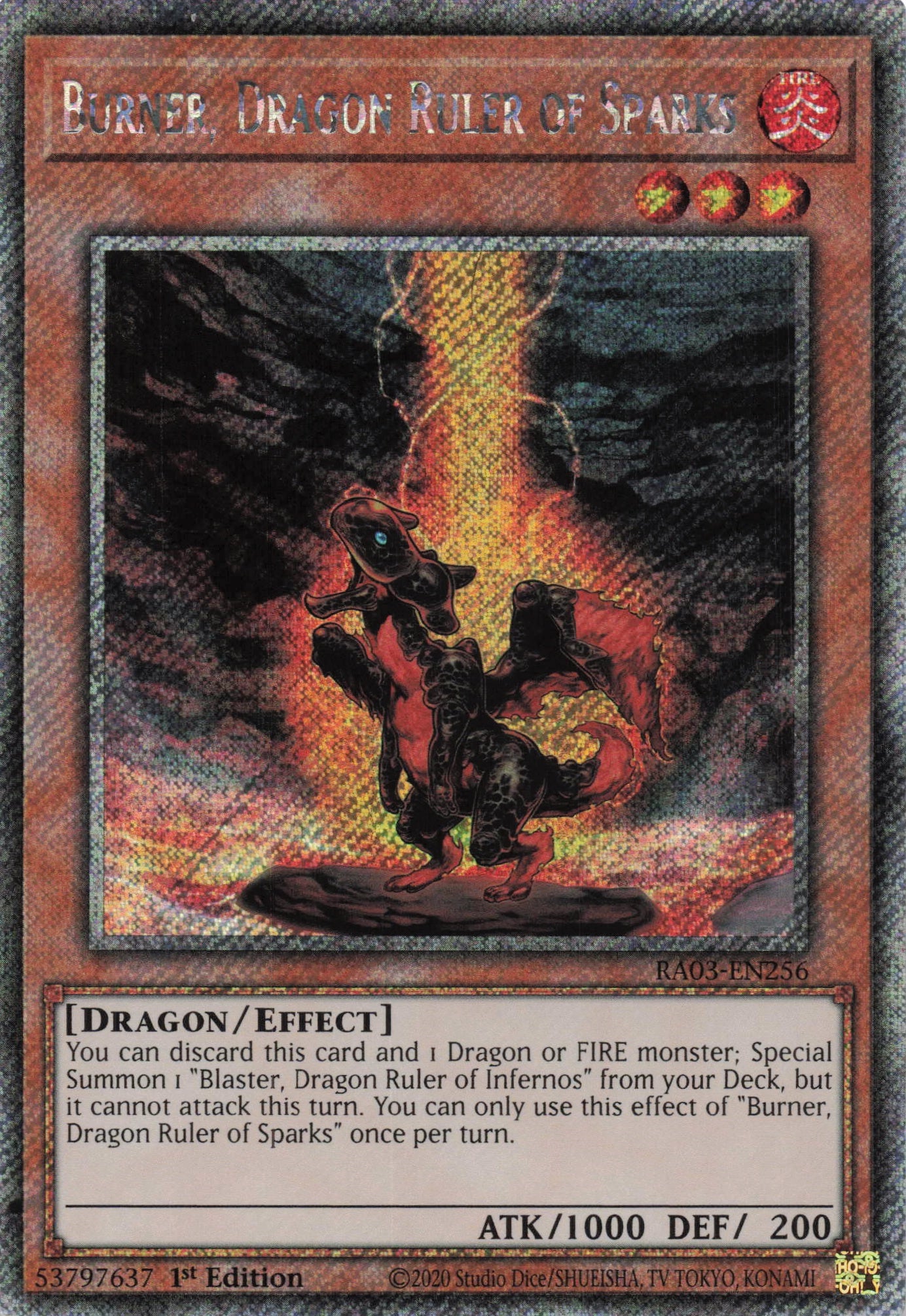 Burner, Dragon Ruler of Sparks RA03-EN256 - - Platinum Secret Rare - -