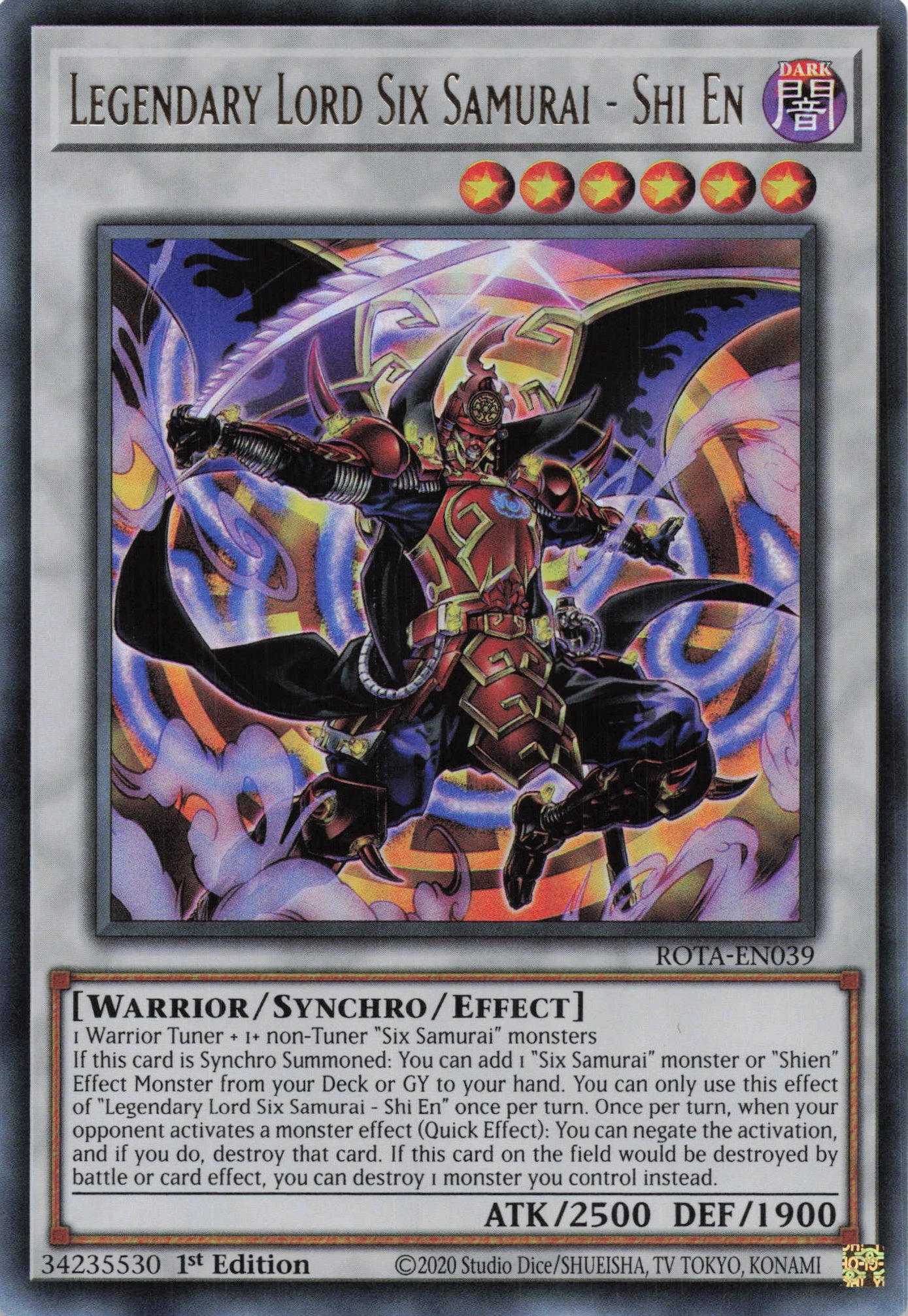 ROTA-EN039 - Legendary Lord Six Samurai - Shi En - Ultra Rare - - Rage of The Abyss