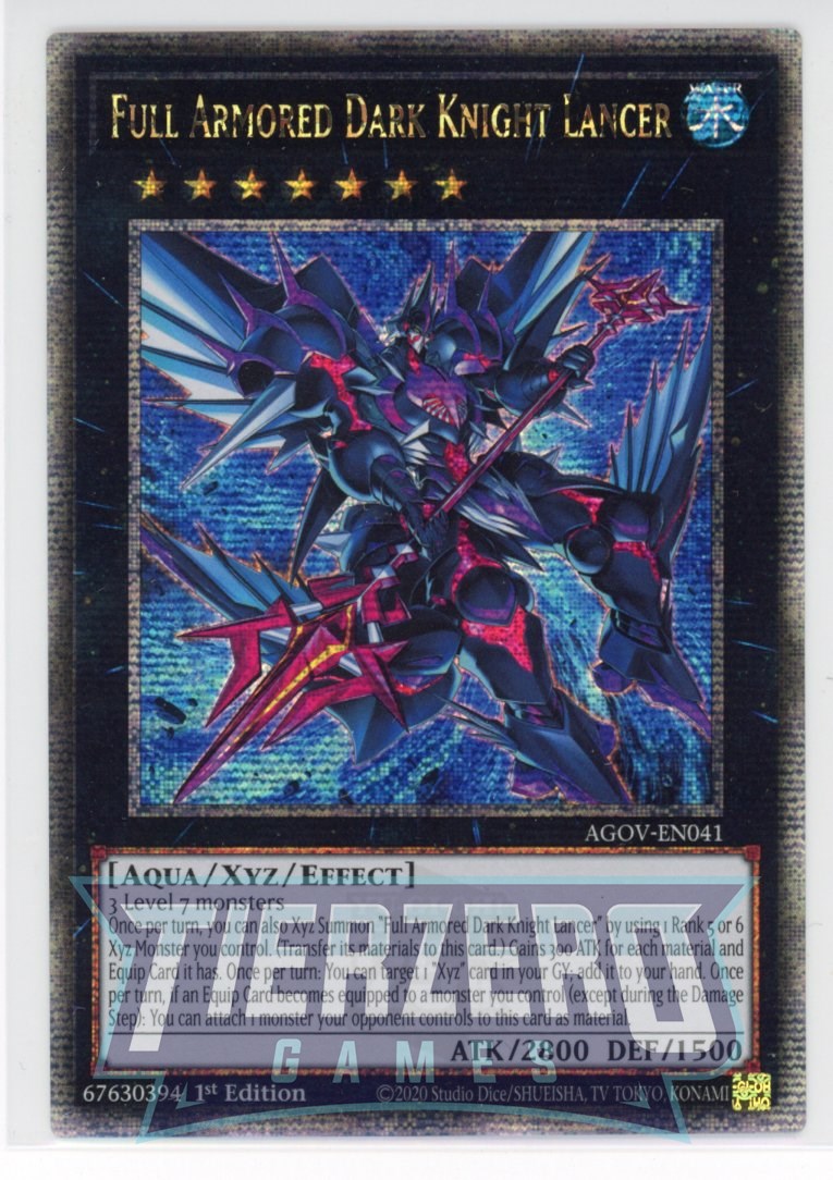 AGOV-EN041 - Full Armored Dark Knight Lancer - Quarter Century Secret Rare - Effect Xyz Monster - Age of Overlord