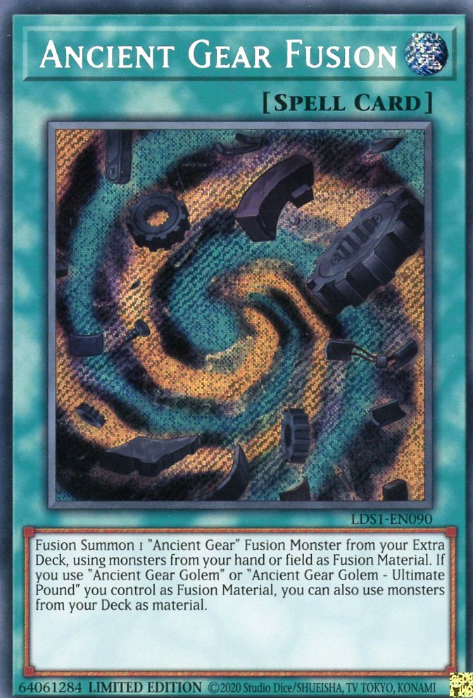 LDS1-EN090 - Ancient Gear Fusion - Secret Rare - Normal Spell - Legendary Duelists Season 1