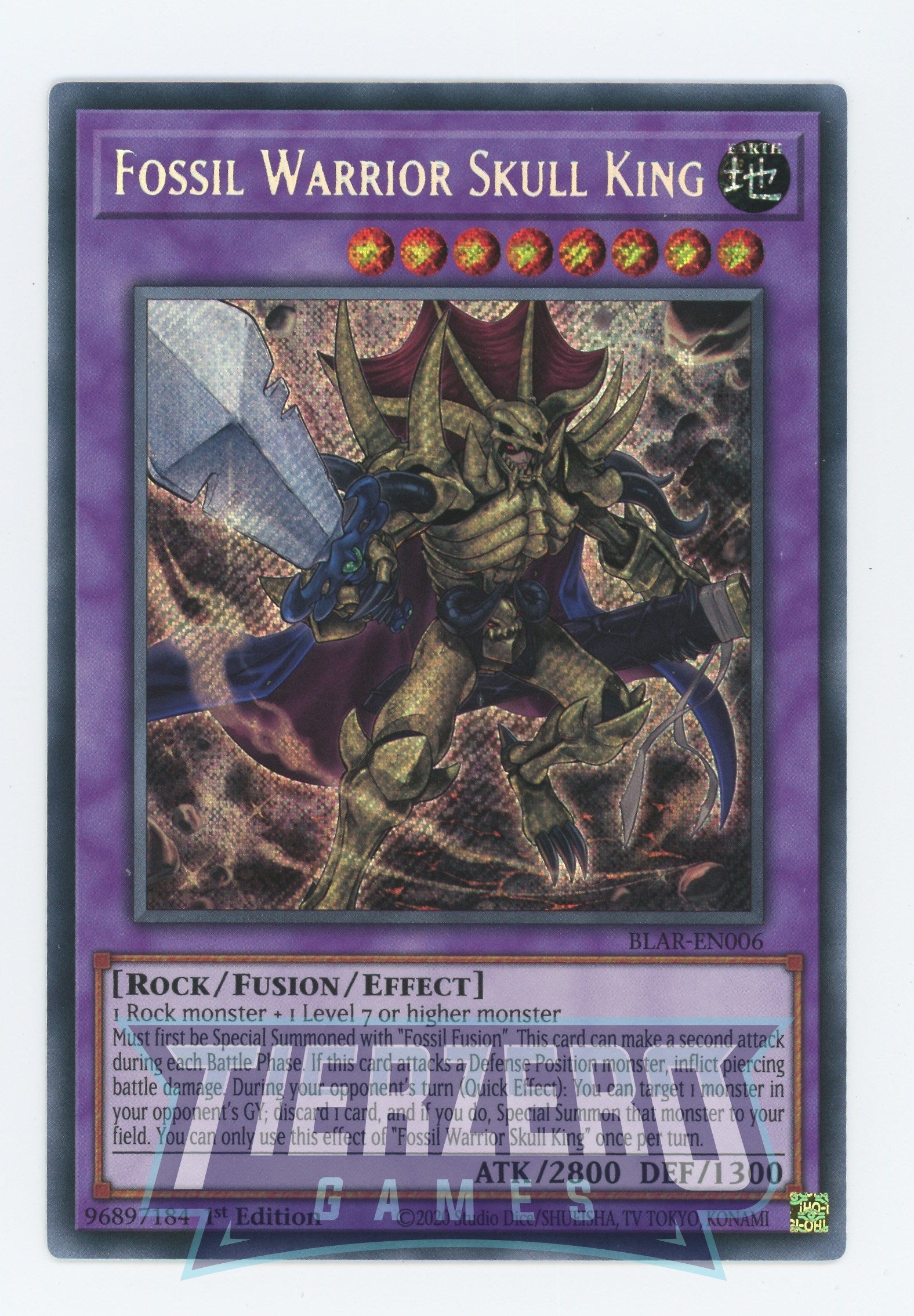 BLAR-EN006 - Fossil Warrior Skull King - Secret Rare - Effect Fusion Monster - Battles of Legend Armageddon